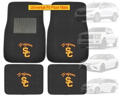 4PC NCAA USC Trojans Car Truck Black All Weather Carpet Floor Mats