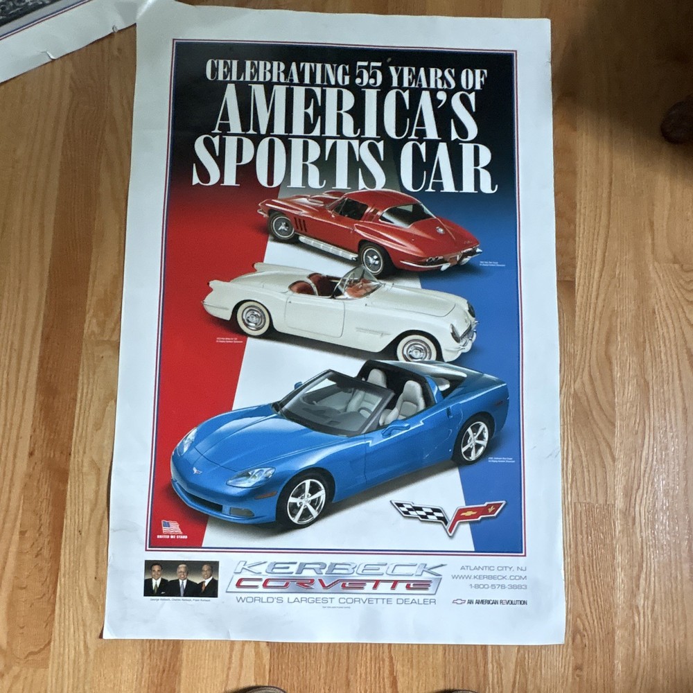 Chevrolet Corvette Poster Auto Racing Kerbeck Celebrating 55 Years Blue 24×36