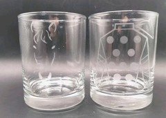 Pair Of Etched Rocks Double Old Fashioned Glasses Racehorse Silks 12 Ounces