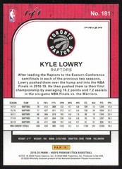 2019-20 Hoops Premium Stock Black Flash #181 Kyle Lowry 1/1 Toronto Raptors