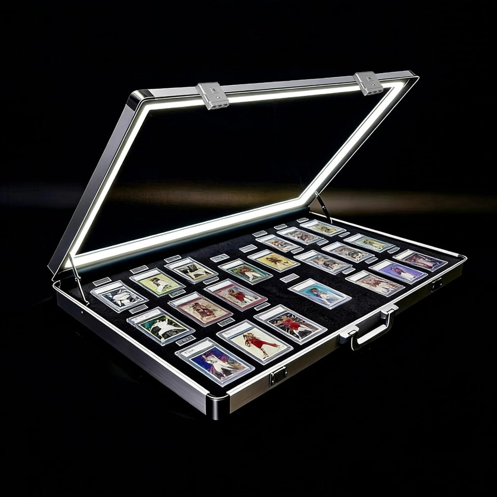 Large Lockable Aluminum Display Case with LED Lights for Trading Cards