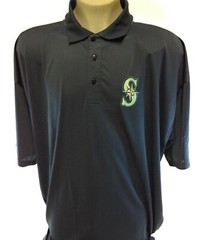 Mens MLB Majestic Seattle Mariners Navy Birdseye Polo Baseball Synthetic Shirt