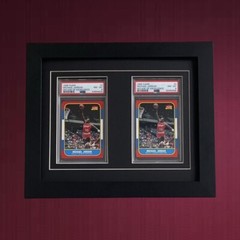 Black Wood Frame W/Black Mats/White Cores for Two STANDARD PSA GRADED CARDS