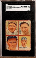 1935 Goudey 4 In 1 #1J Babe Ruth, Maranville, Brandt, McManus SGC AUTHENTIC HOF