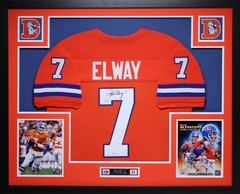 John Elway Autographed and Framed Orange Broncos Jersey Auto JSA COA