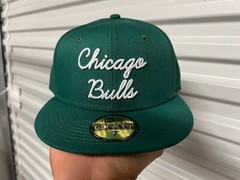 Chicago Bulls NBA Script Green White Fitted Hat — New