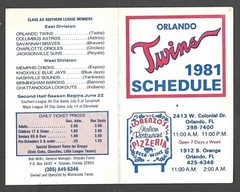 1981 ORLANDO TWINS (Minors) Lorenzo’s Pizza Regular Season POCKET SCHEDULE VG-EX