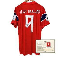 2026 Norway Haaland Signed Style Home Soccer Jersey Framed Display Gift