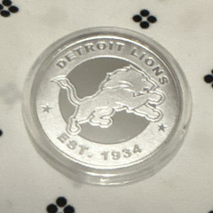 Detroit Lions NFL Proof 1oz .999 fine Silver Football Round W/ Capsule-LOW MINT!
