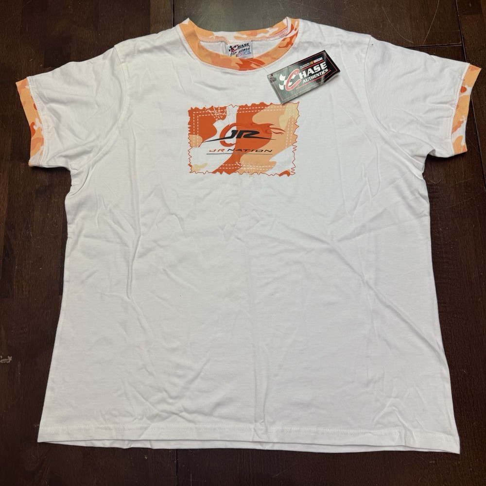 New Chase Authentics Dale Jr #88 Shirt Womens Size L White Orange Camo NASCAR Jr