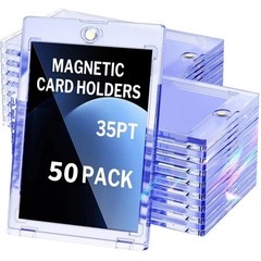 50 Packs Magnetic Trading Sports Card Holders 35pt One-Touch Hard UV Protection
