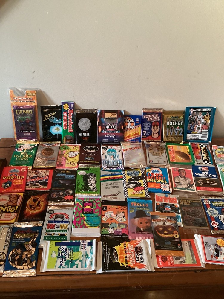 Lot of 50 Diff Random Unopened Packs Sport & Non Sport with 1 LEAF METAL proof
