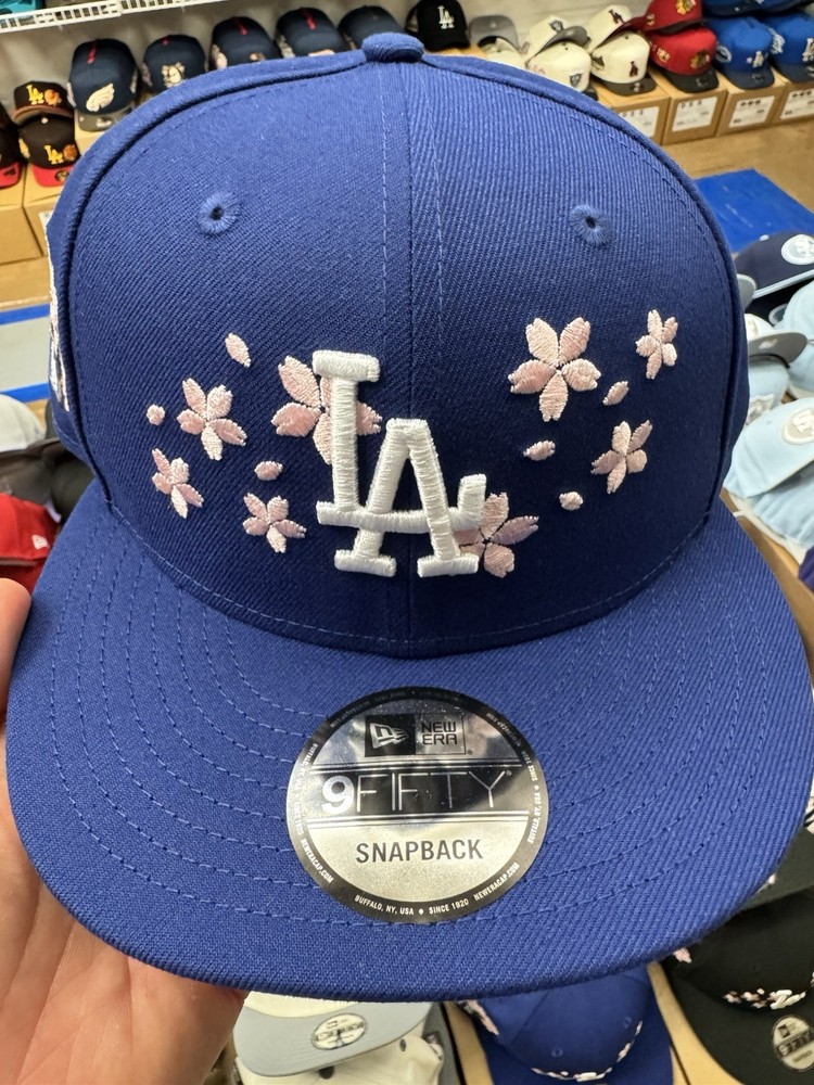 New Era Los Angeles Dodgers 9Fifty SnapBack Hat Royal Pink Cherry Blossoms Japan