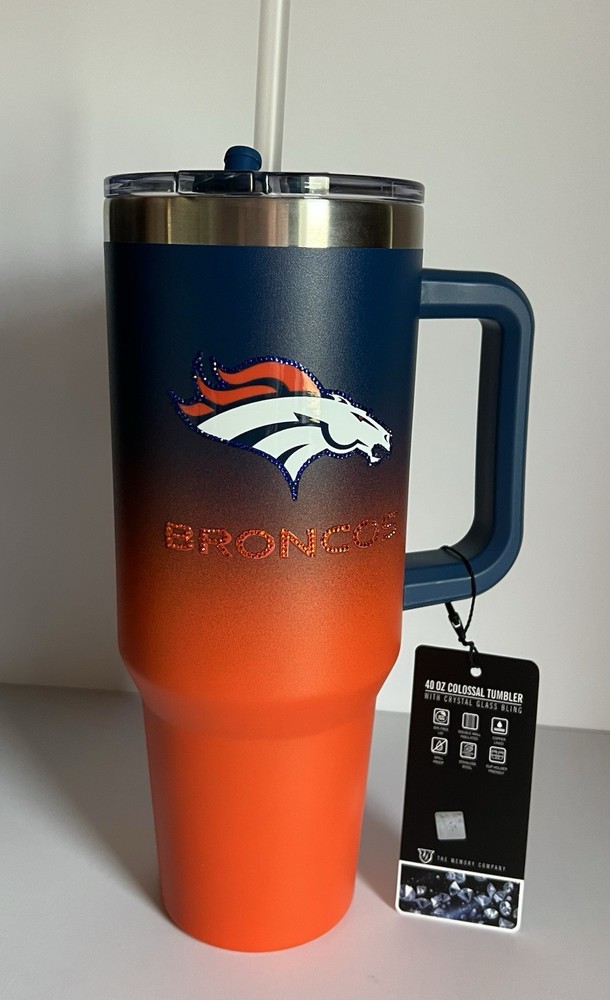 NFL Denver Broncos 40 oz Stainless Steel Insulated Tumbler Crystal Glass Bling