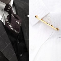 2 Pcs Gold and Silver Tie Clip Collar Bar Pin Set for Men, 6cm, Gold+Silver
