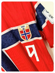 2026 Norway Haaland Signed Style Home Soccer Jersey Framed Display Gift