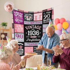 90th Birthday Gifts for Women Throw Blanket 60″ x 50″, x Pink-90yr