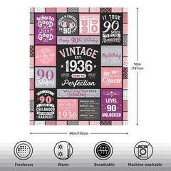 90th Birthday Gifts for Women Throw Blanket 60″ x 50″, x Pink-90yr