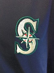 Mens MLB Majestic Seattle Mariners Navy Birdseye Polo Baseball Synthetic Shirt