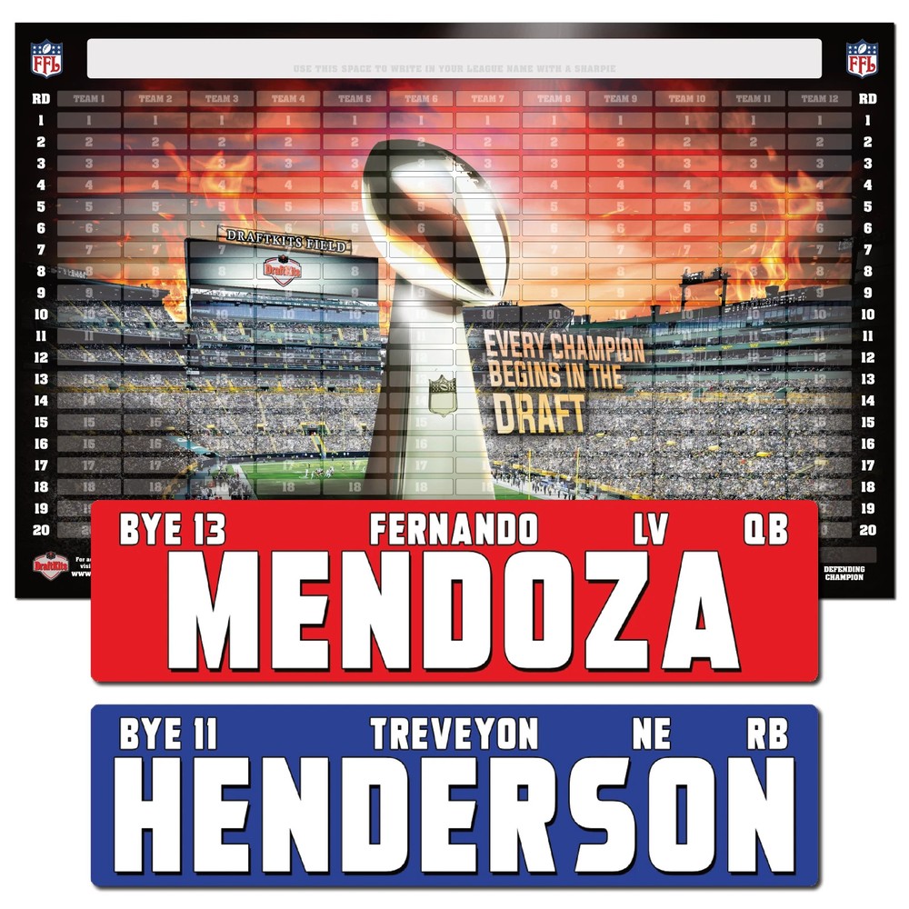 Fantasy Football Draft Board Kit — NEW for 2026 — LARGE Player Stickers & Board