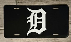 Old English D Black & White License Plate Detroit
