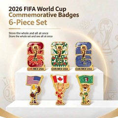 FIFA World Cup CAN MEX USA 6-Piece Enamel Pin Set 2026 Mascot & Logo Badges Gift