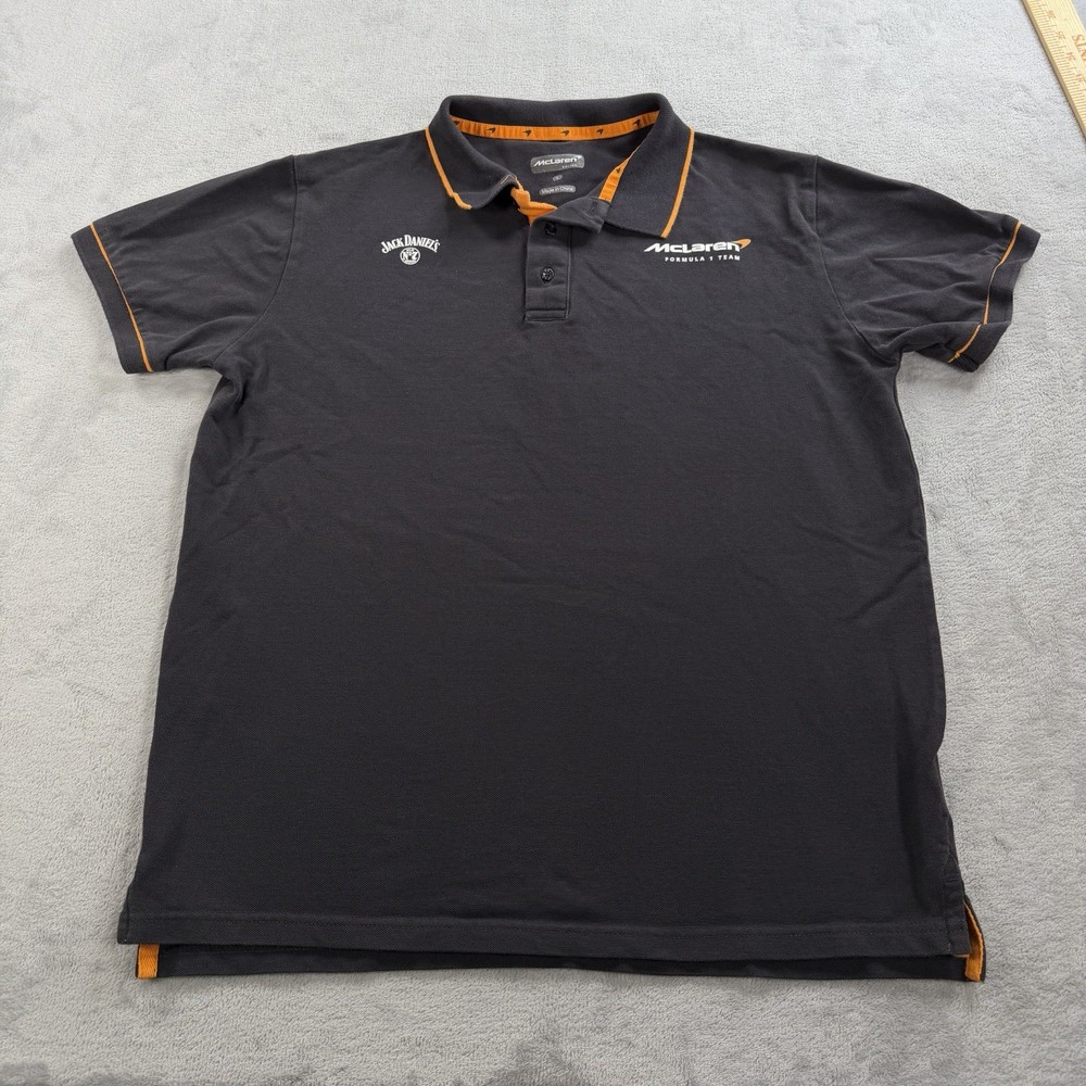 McLaren Formula 1 Team Polo Shirt Mens M Jack Daniels F1 Racing Orange Stretch