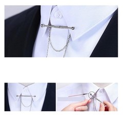 2 Pcs Gold and Silver Tie Clip Collar Bar Pin Set for Men, 6cm, Gold+Silver