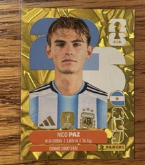 ARG14 NICO PAZ (Argentina) Gold Crumple WC Rookie 2026 Panini World Cup Sticker