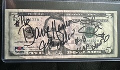 The Hanson Brothers Signed Five Dollar Bill PSA COA AQ52870