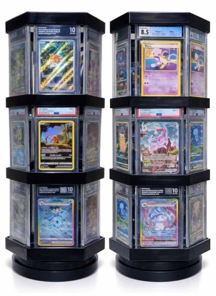 Graded Trading Card Display Case USB Rotating 18 PSA Slabs TCG Sport Show Stand