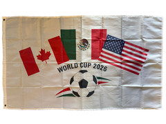 Football/Soccer World Cup 2026 USA CANADA MEXICO 3x5ft Flag-2 Grommets One Sided