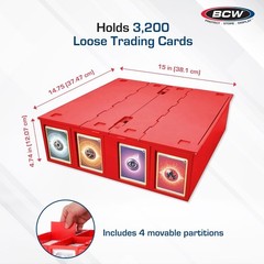 BCW Card Bin Hold Trading Gaming Sport Cards Toploaders Magnetic 3200 Box in RED