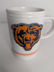 NFL Chicago Bears Coffee White Mug Orange Blue Accent Pewter Football 12 Ounces