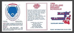1984 CLEVELAND INDIANS Stouffer’s Inn Regular Season POCKET SCHEDULE NM-MT B
