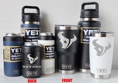 HOUSTON TEXANS YETI Laser Engraved Tumblers, Can Colsters and Chug Bottles