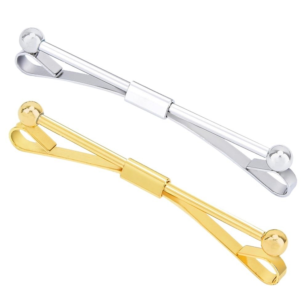 2 Pcs Gold and Silver Tie Clip Collar Bar Pin Set for Men, 6cm, Gold+Silver