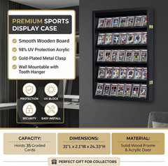 35 Baseball Card Display Case — Graded Sports Card Frame with 98% UV Protection,