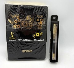 2022 FIFA WORLD CUP QATAR BLACK & GOLD 8″ NOTEBOOK & TROPHY PEN FREE SHIP