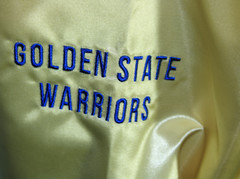 Golden State Warriors NEW Mitchell & Ness Satin Varsity Jacket Coat Gold Blue