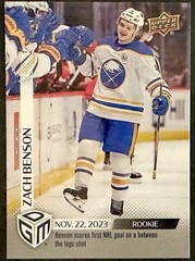 Zach Benson Rookie 2023-24 Upper Deck Game Dated Moments #23 /1199 (RC) Sabres