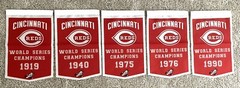 Cincinnati Reds MLB World Series Champions 5 Banners/Flags 18.5″ x 11.5″ Set