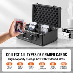VEVOR 108 PSA Graded Card Storage Box 4 Slots Sports Card Holder Case Key Lock