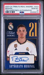 2023-2024 PANINI TRIBUTO REAL MADRID TRICAMPEONES AUTOS #AO1 BRAHIM DIAZ PSA 10