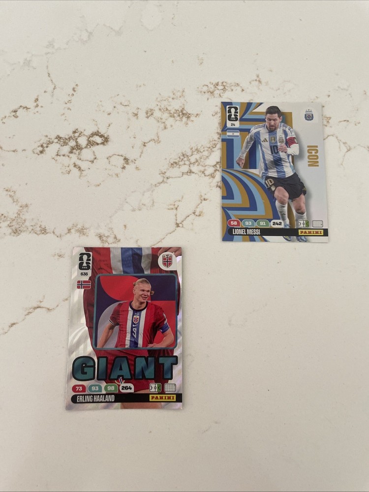 Iionel Messi And Erling Halland 2026 FIFA World Cup Trading Cards.