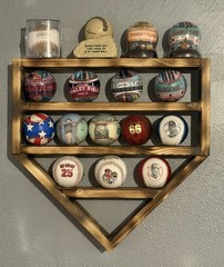 Baseball Display Shelf — Home Plate Shaped Wood Holder (Includes Baseballs)