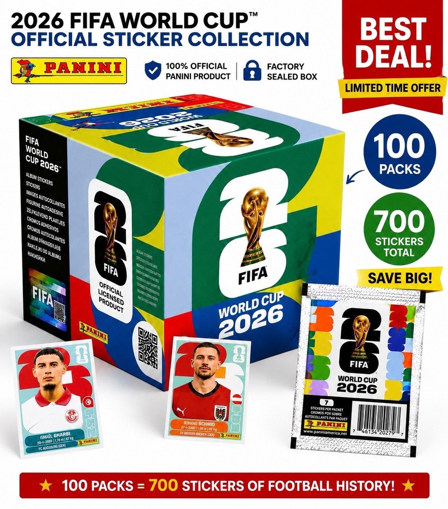 2026 FIFA World Cup Panini Sticker Packs 100 Factory Sealed 700 Stickers US