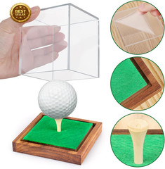 Golf Ball Display Case Acrylic Wood Base UV Protection Single Ball Holder Box