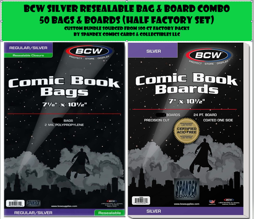 50 — BCW Silver Age Resealable 2MIL Poly Comic Book Bags & 7″ Backing Boards