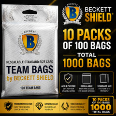 1000 PACK — Beckett Shield Team Bags Resealable Sleeves — 10 Packs of 100 Bags